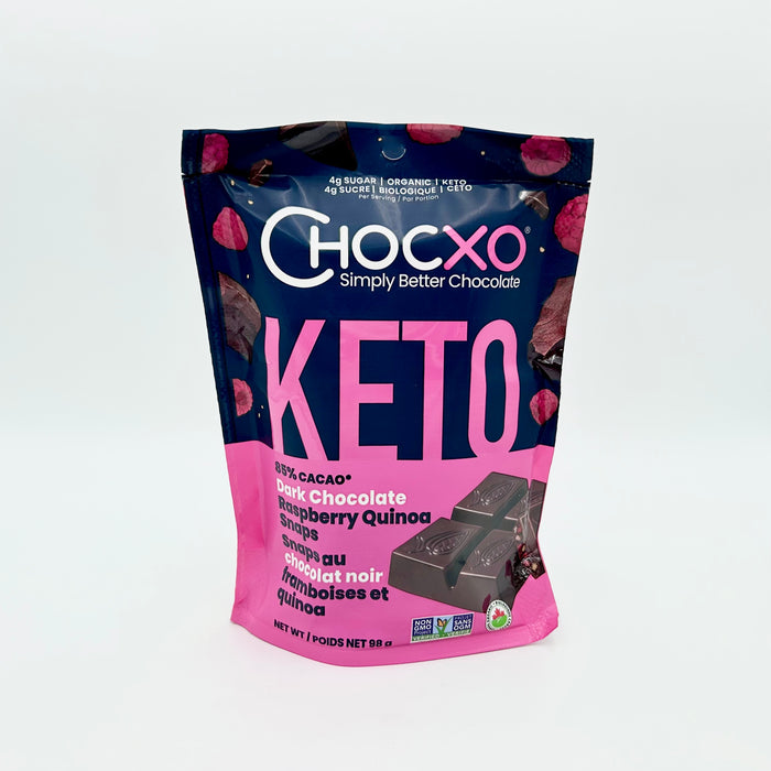 Chocxo Keto Dark Chocolate Raspberry Quinoa Snaps (organic)